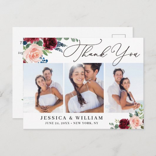 ブルゴーニュ海軍ユーカリ結婚プタスの3写真ありがとう ポストカード (正面/裏面)