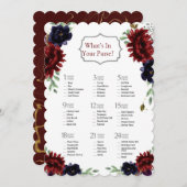 ブルゴーニュ海軍牡丹金ゴールドブライダルシャワーゲーム 招待状 (正面/裏面)