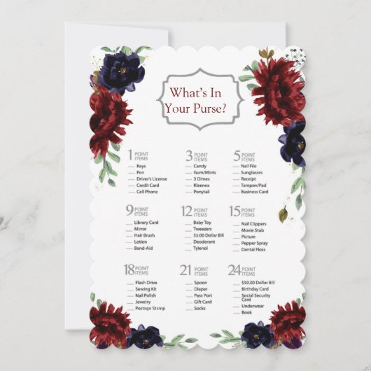 ブルゴーニュ海軍牡丹金ゴールドブライダルシャワーゲーム 招待状 (正面)