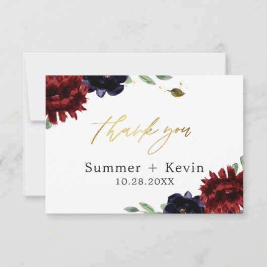 ブルゴーニュ海軍牡丹金ゴールド結婚の感謝 サンキューカード (正面)