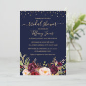 ブルゴーニュ海軍紙吹雪フローラ金ゴールドブライダルシャワー 招待状 (スタンド正面)