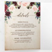 ブルゴーニュ海軍素朴フローラカントリー結婚ボホズ 三つ折り案内状 (内部最初)