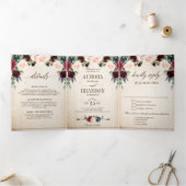 ブルゴーニュ海軍素朴フローラカントリー結婚ボホズ 三つ折り案内状 (内部)