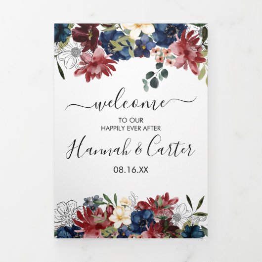 ブルゴーニュ海軍結婚のウェルカムレター&旅程 三つ折りプログラム (カバー)