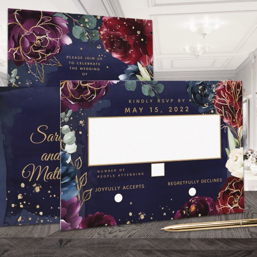 ブルゴーニュ海軍結婚の食事の選択なしRSVP 出欠カード