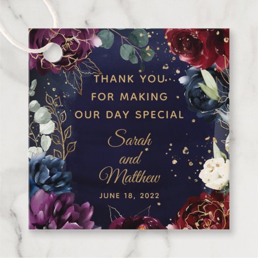 ブルゴーニュ海軍結婚式の引き出物ギフトラベル フェイバータグ (正面)