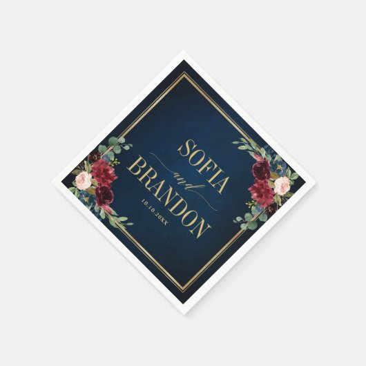 ブルゴーニュ海軍赤面フローラジオメト結婚リのナプキ スタンダードカクテルナプキン (角)
