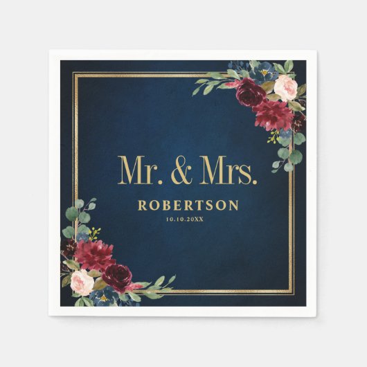 ブルゴーニュ海軍赤面フローラジオメト結婚リのナプキ スタンダードカクテルナプキン (正面)