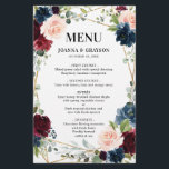 ブルゴーニュ海軍赤面フローラジオメト結婚リのメニュー<br><div class="desc">ロマンチックな幾何学的な水の色エレガントのフローラのカードは、美しいブルゴーニュ/マルサラ、赤面ピンク、桃、ネイビーブルーの水の色のバラとネイビーブルーの素朴な木の背景と金ゴールドフレームに一致する葉を持つ。秋/真夏結婚に最適。私の"blisswedingpaperie"ストアからより多くの一致するデザインやバリエーションを見つけてください。そし感じては連絡、私は自由にカスタマイズまたは一致する項目</div>