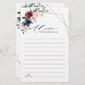 ブルゴーニュ海軍赤面フローラブライダルシャワーアドバイス (正面/裏面)