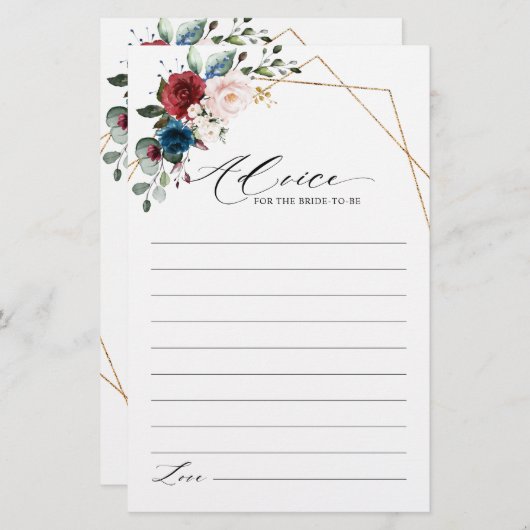 ブルゴーニュ海軍赤面フローラブライダルシャワーアドバイス (正面/裏面)