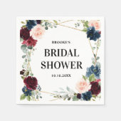 ブルゴーニュ海軍赤面フローラ幾何学ブライダルシャワー スタンダードカクテルナプキン (正面)