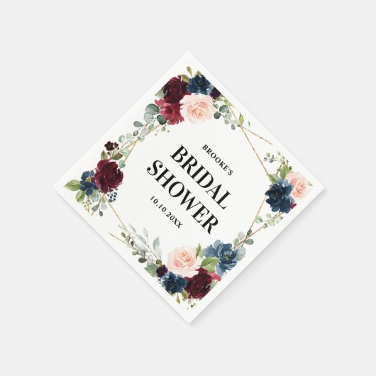 ブルゴーニュ海軍赤面フローラ幾何学ブライダルシャワー スタンダードカクテルナプキン (角)