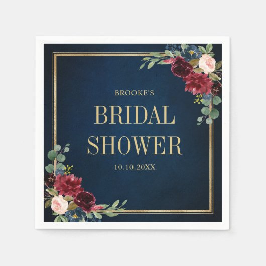 ブルゴーニュ海軍赤面フローラ幾何学ブライダルシャワー スタンダードカクテルナプキン (正面)