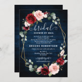 ブルゴーニュ海軍赤面フローラ幾何学ブライダルシャワー 招待状 (正面/裏面)