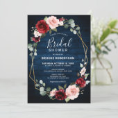 ブルゴーニュ海軍赤面フローラ幾何学ブライダルシャワー 招待状 (スタンド正面)