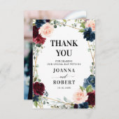 ブルゴーニュ海軍赤面フローラ幾何学的な写真 サンキューカード (正面/裏面)