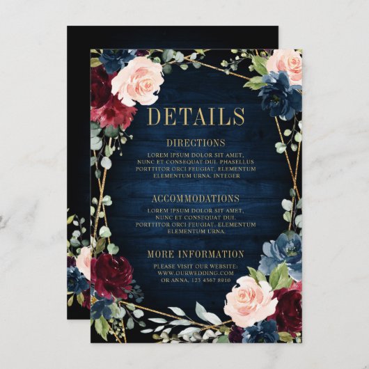 ブルゴーニュ海軍赤面フローラ幾何学結婚ズ エンクロージャーカード (正面/裏面)