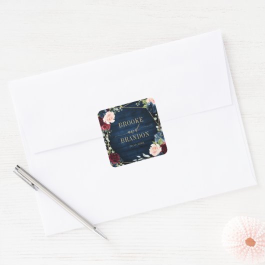 ブルゴーニュ海軍赤面フローラ幾何学結婚ズ スクエアシール (封筒)