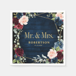 ブルゴーニュ海軍赤面フローラ幾何学結婚ズ スタンダードカクテルナプキン