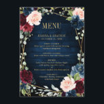 ブルゴーニュ海軍赤面フローラ幾何学結婚ズ メニュー<br><div class="desc">ロマンチックな幾何学的な水の色エレガントのフローラのカードは、美しいブルゴーニュ/マルサラ、赤面ピンク、桃、ネイビーブルーの水の色のバラとネイビーブルーの素朴な木の背景と金ゴールドフレームに一致する葉を持つ。秋/真夏結婚に最適。私の"blisswedingpaperie"ストアからより多くの一致するデザインやバリエーションを見つけてください。そし感じては連絡、私は自由にカスタマイズまたは一致する項目</div>