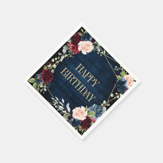 ブルゴーニュ海軍赤面フローラ幾何学誕生日 スタンダードカクテルナプキン (角)