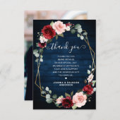 ブルゴーニュ海軍赤面フローラ幾何結婚写真 サンキューカード (正面/裏面)