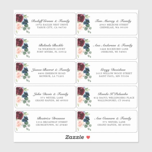 ブルゴーニュ海軍赤面フローラ結婚ズゲストアドレス シール (シート)