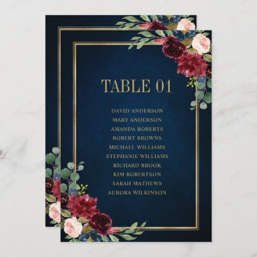 ブルゴーニュ海軍赤面フローラ金ゴールドシーティングチャートカード 招待状 (正面/裏面)