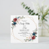 ブルゴーニュ海軍赤面フローラ金ゴールド幾何学誕生日 招待状 (スタンド正面)