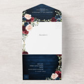 ブルゴーニュ海軍赤面フローラ金ゴールド幾何結婚の オールインワン招待状 (外側)