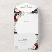 ブルゴーニュ海軍赤面フローラ金ゴールド幾何結婚の オールインワン招待状 (外側)