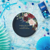 ブルゴーニュ海軍赤面フローラ金ゴールド幾何結婚の ペーパープレート (パーティー)