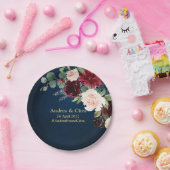 ブルゴーニュ海軍赤面フローラ金ゴールド幾何結婚の ペーパープレート (パーティー)