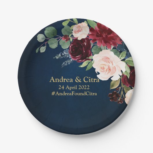 ブルゴーニュ海軍赤面フローラ金ゴールド幾何結婚の ペーパープレート (正面)