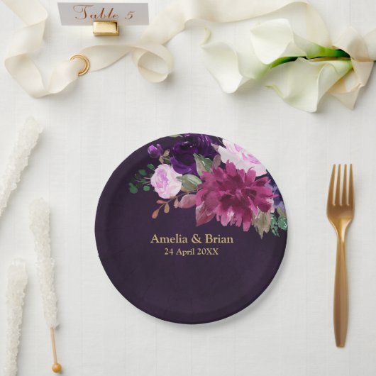 ブルゴーニュ海軍赤面フローラ金ゴールド幾何結婚の ペーパープレート (ウェディング)