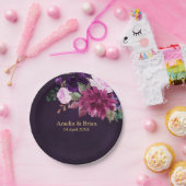 ブルゴーニュ海軍赤面フローラ金ゴールド幾何結婚の ペーパープレート (パーティー)