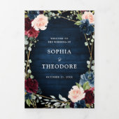 ブルゴーニュ海軍赤面フローラ金ゴールド幾何結婚の 三つ折り案内状 (カバー)