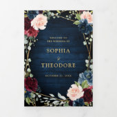 ブルゴーニュ海軍赤面フローラ金ゴールド幾何結婚の 三つ折り案内状 (カバー)