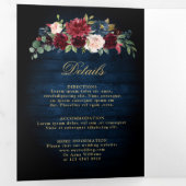 ブルゴーニュ海軍赤面フローラ金ゴールド幾何結婚の 三つ折り案内状 (内部最初)