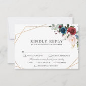 ブルゴーニュ海軍赤面フローラ金ゴールド幾何結婚の 出欠カード (正面)