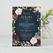 ブルゴーニュ海軍赤面フローラ金ゴールド幾何結婚の 招待状 (スタンド正面)