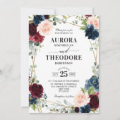 ブルゴーニュ海軍赤面フローラ金ゴールド幾何結婚の 招待状 (正面)