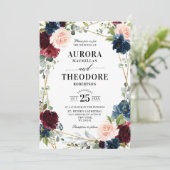 ブルゴーニュ海軍赤面フローラ金ゴールド幾何結婚の 招待状 (スタンド正面)