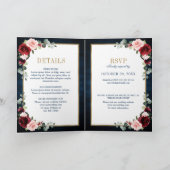 ブルゴーニュ海軍赤面フローラ金ゴールド幾何結婚の 招待状 (内部)