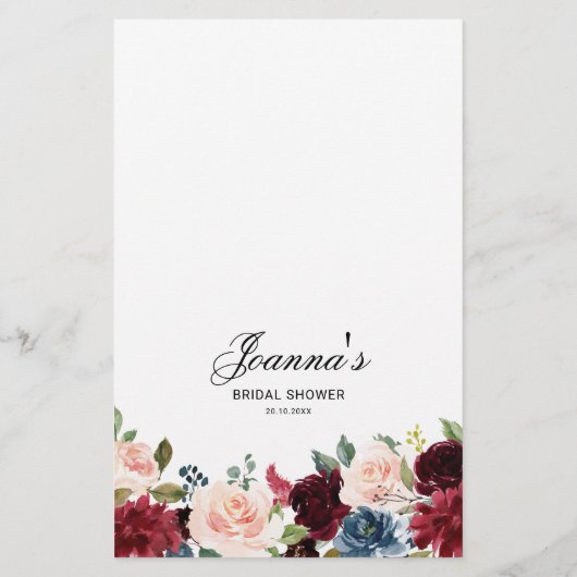 ブルゴーニュ海軍赤面ブライダルシャワーゲーム (裏面)