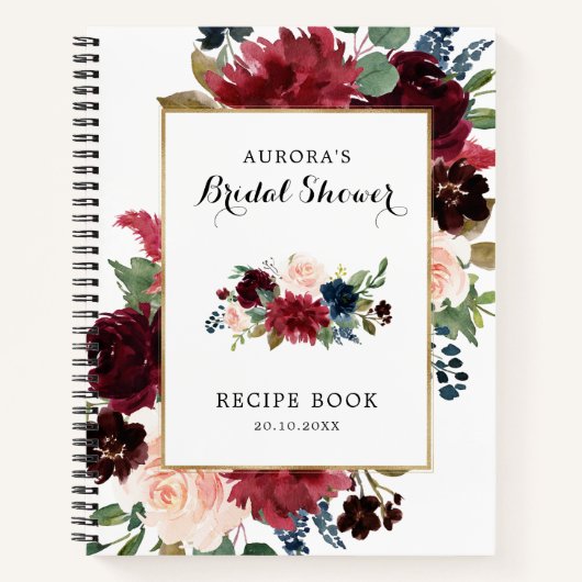 ブルゴーニュ海軍赤面ブライダルシャワーレシピ本 ノートブック (正面)