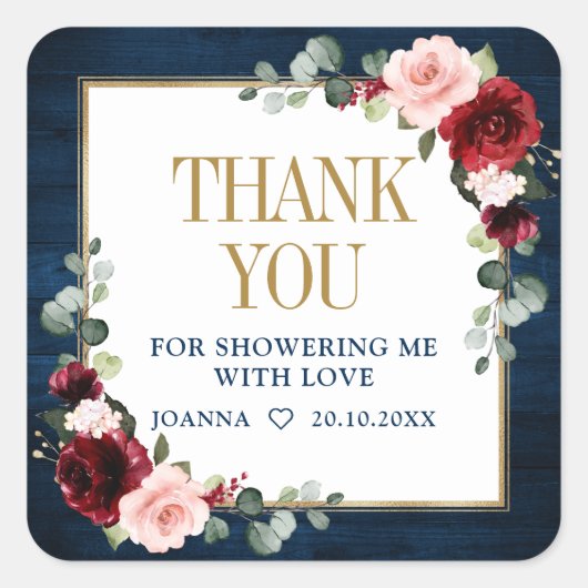 ブルゴーニュ海軍赤面ブライダルシャワー感謝していの好意 スクエアシール (正面)
