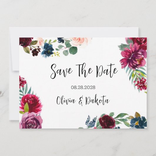 ブルゴーニュ海軍赤面牡丹は日付カードを保存 招待状 (正面)