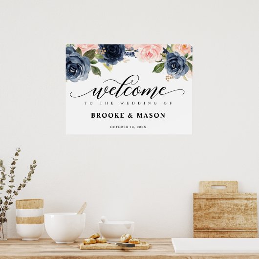 ブルゴーニュ海軍赤面素朴フローラ結婚ズ・ウェルカム ポスター (キッチン)